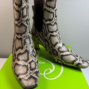 Sam Edelman Black and Cream Snakeskin Ankle Boots
